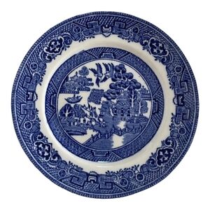 Vintage Old Willow Pattern Blue 6" Flat Porcelain Saucer Plate England
